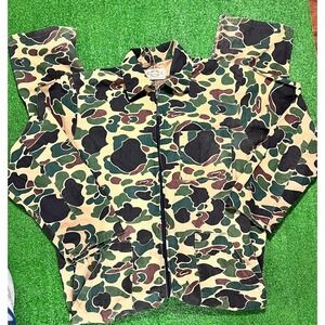 Vintage Camo Coveralls Med-LG Short 80s Duck Camo Hunting Outerwear USA Made